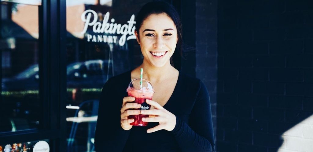 A cute Geelong girl with a smoothie at Pakington Pantry