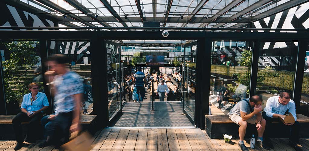 The fast-paced crowd at BoxPark