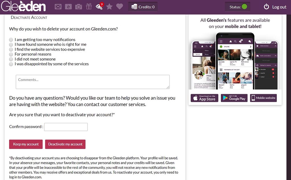 Gleeden Deactivate Account