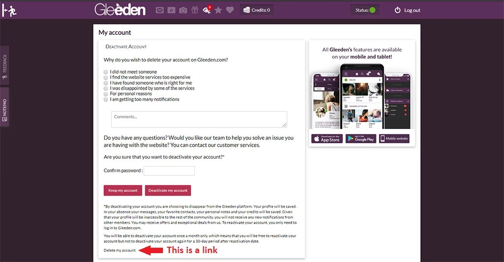 Gleeden Delete My Account 2
