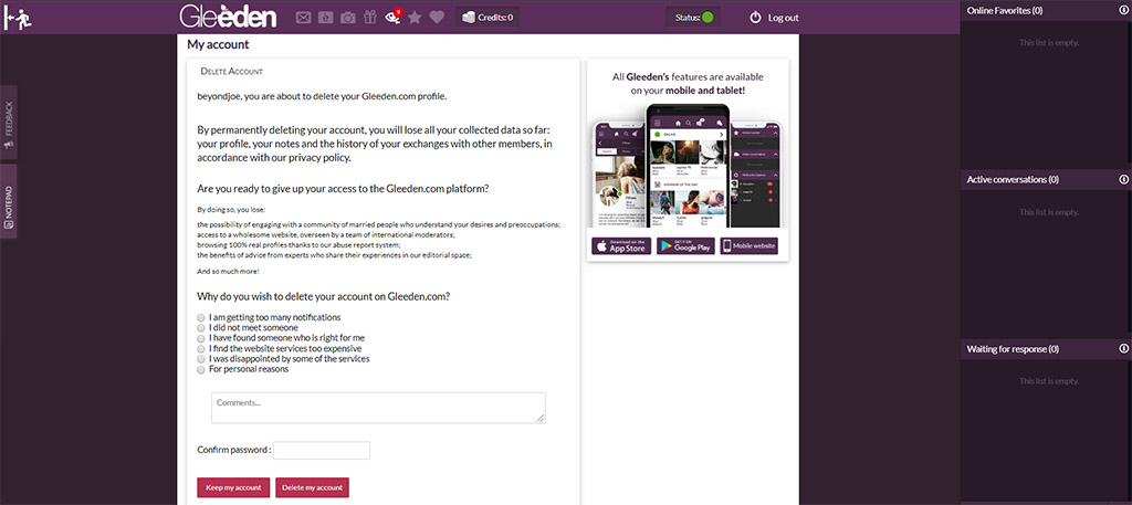 Gleeden Delete My Account 3