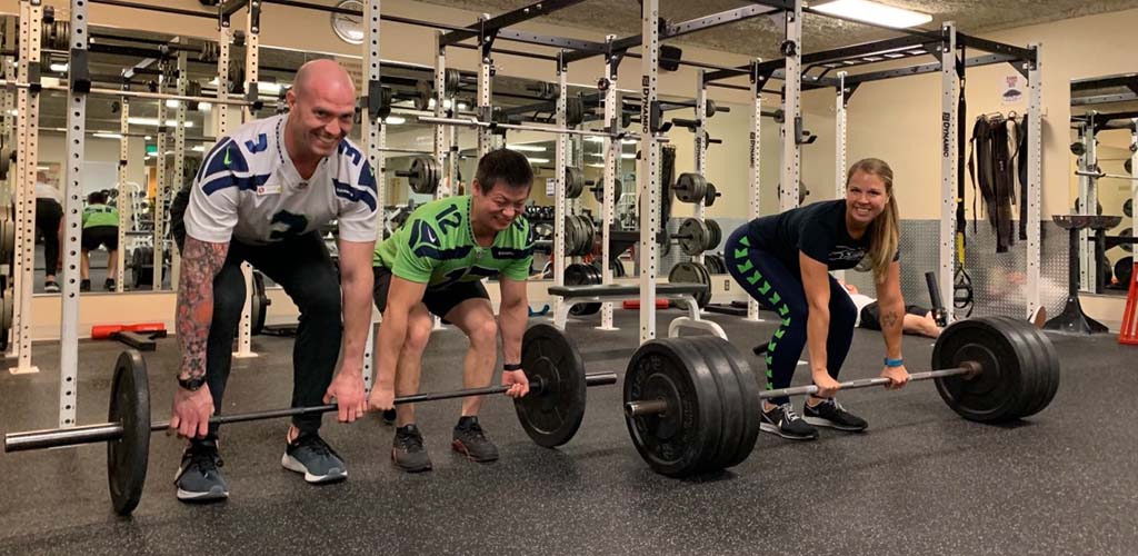 Lifting weights at Seattle Athletic Club