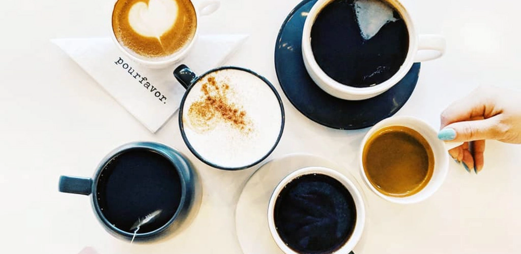 Top view of different coffees from Pourfavor