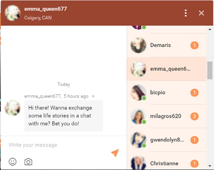 Chat pop-up with a message that's probably from a bot