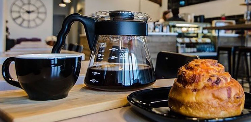 A cheese bun and pourover coffee from Societe Coffee Lounge