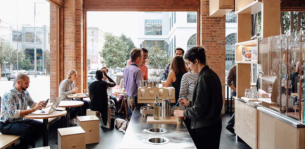 Regular patrons at Blue Bottle Coffee