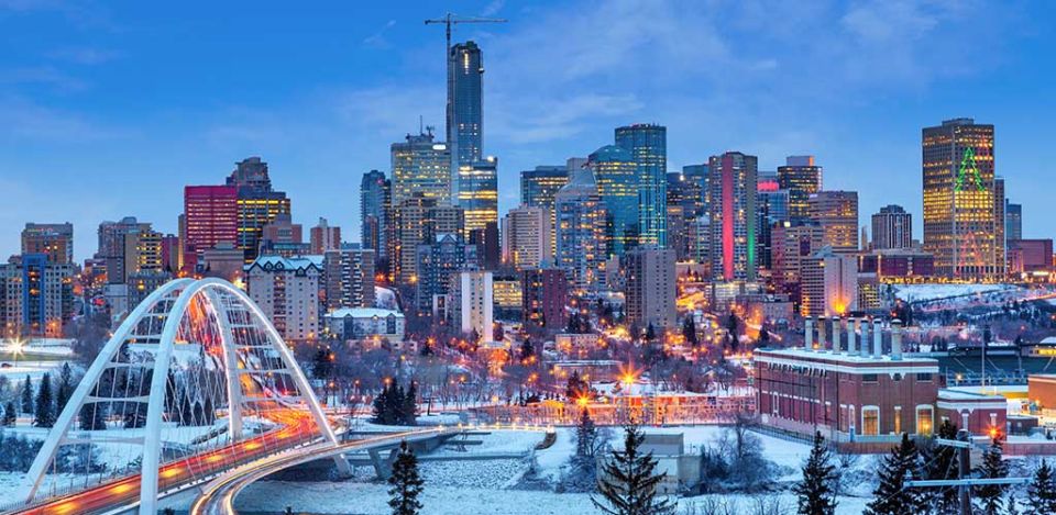 Edmonton skyline at sunset