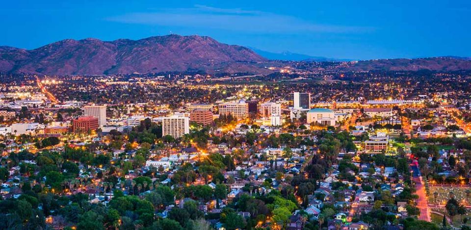 Twilight view of the city of Riverside