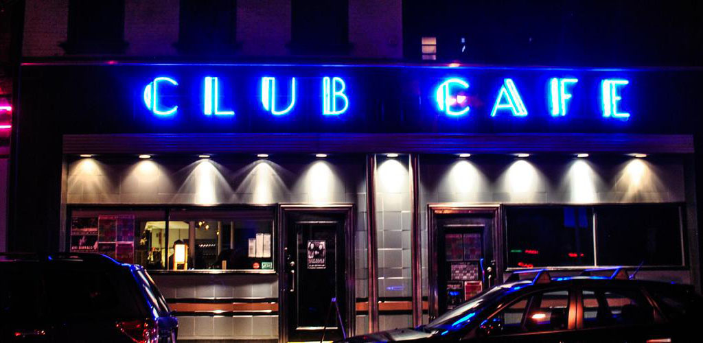 Exterior of Club Cafe at night