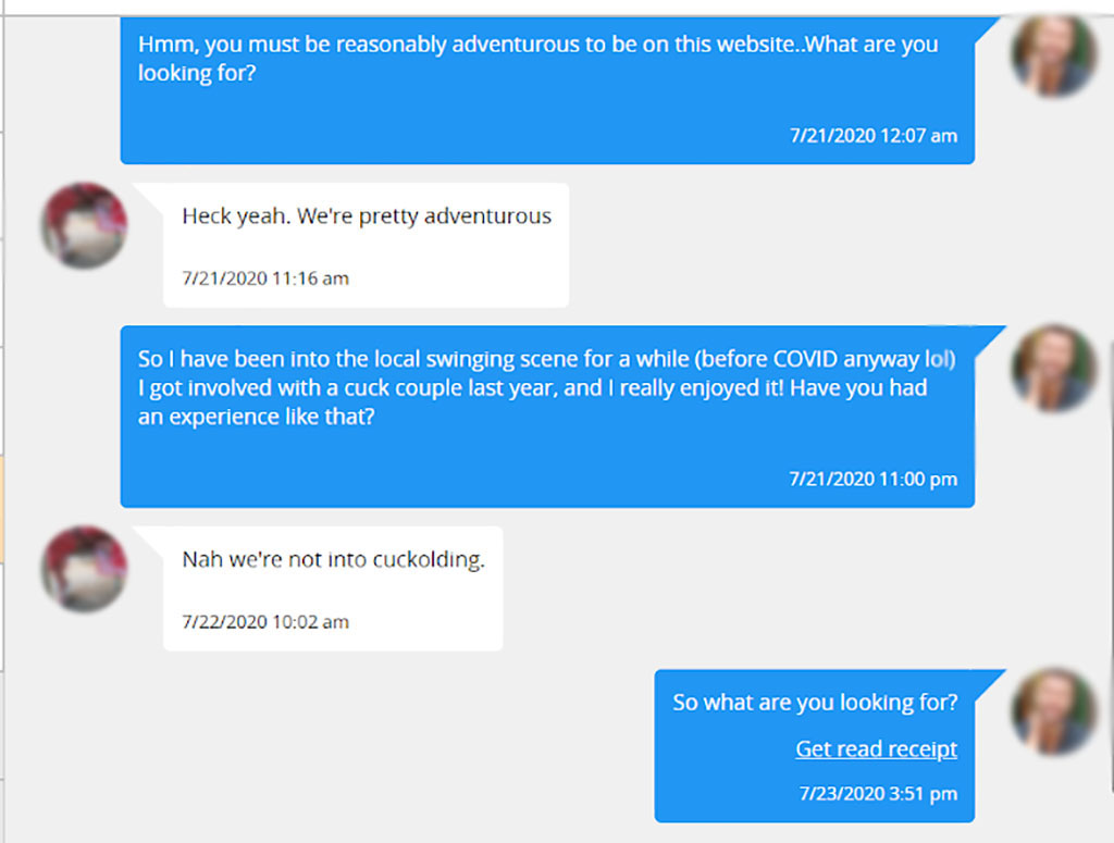 Conversation with a swinger couple that didn't reply
