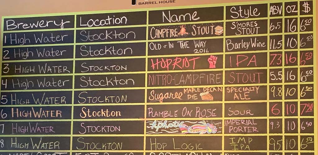 The beers available at Taps Barrel House