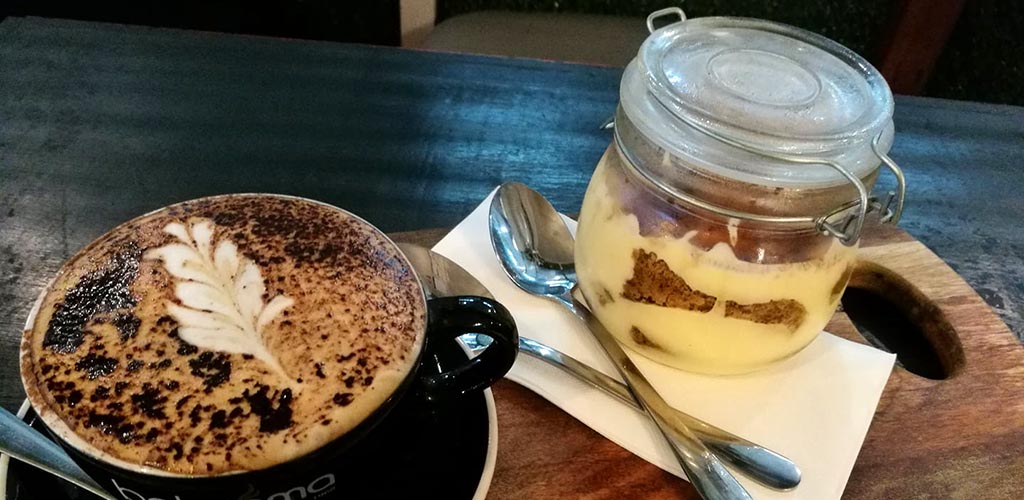 Latte art and a mason jar dessert from Betty Blue and the Lemon Tart