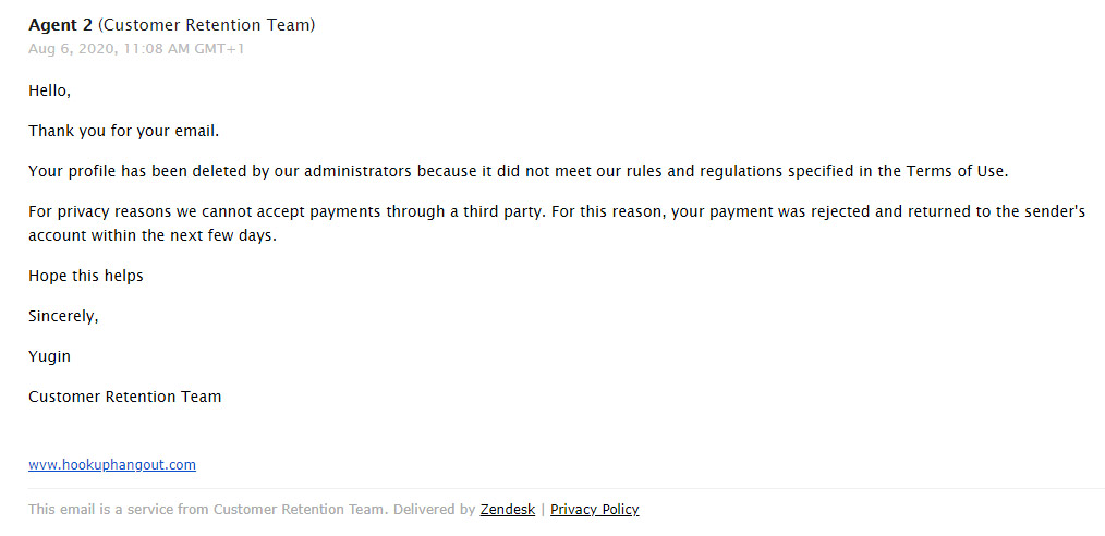 Email from the Customer Retention Team explaining why my account was suspended