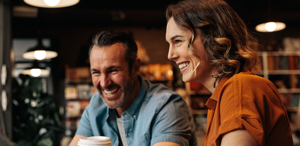 Friends chatting at a cafe