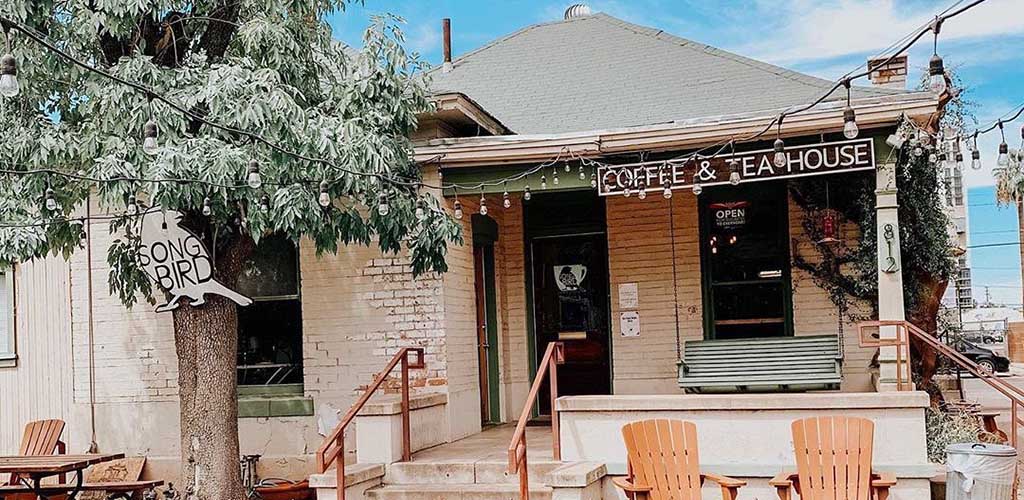 The quaint exterior of Songbird Coffee and Tea House