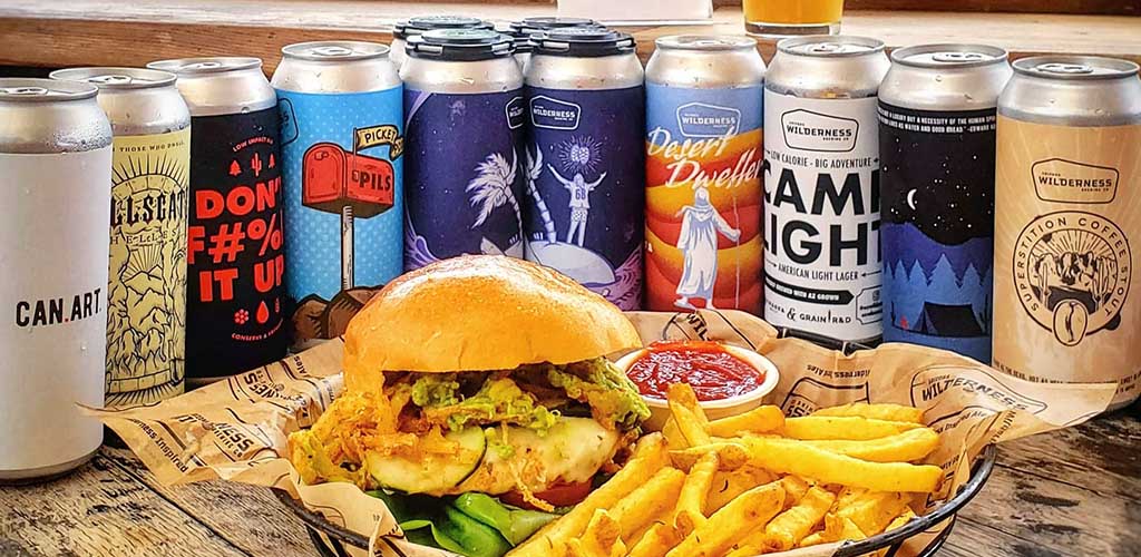 Beers, a burger and fries from Arizona Wilderness Brewing Co