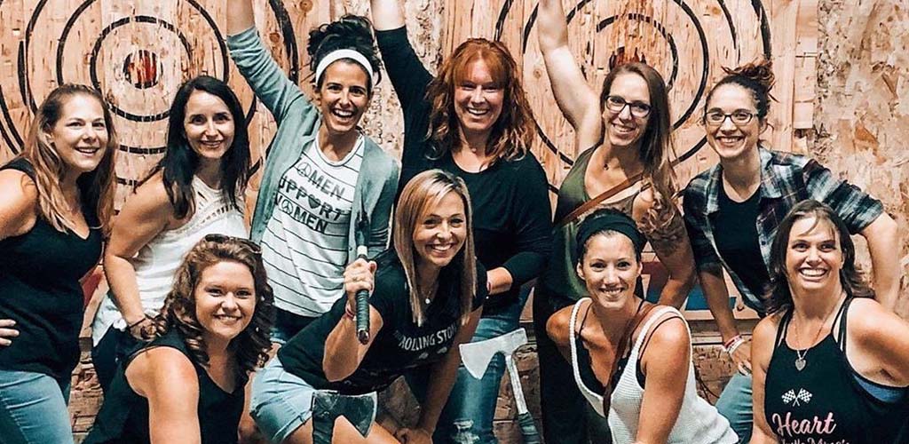 Ladies after a round at Bad Axe Throwing