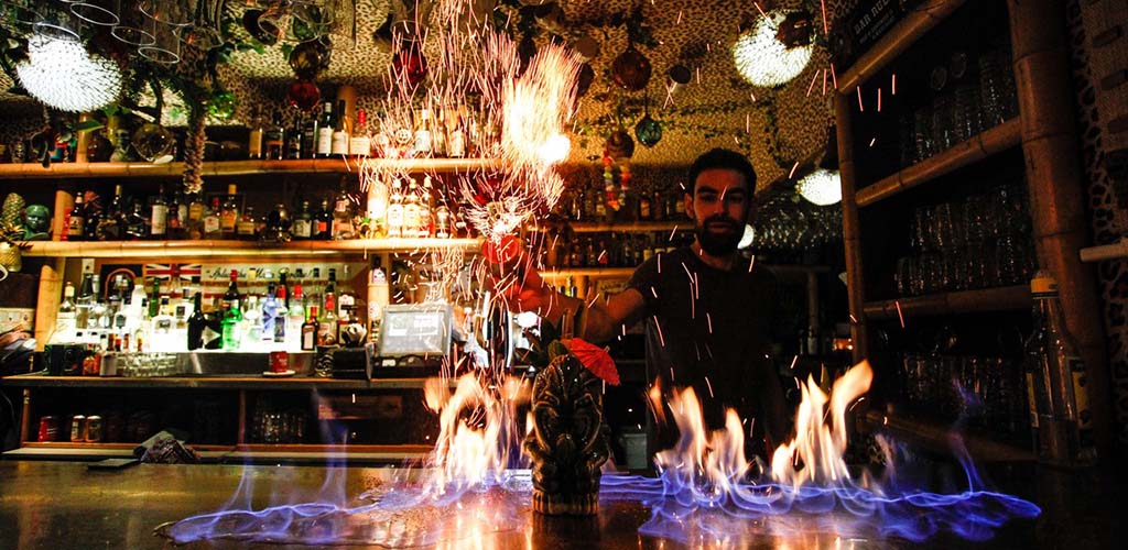 Flaming cocktails from Tiki Bar