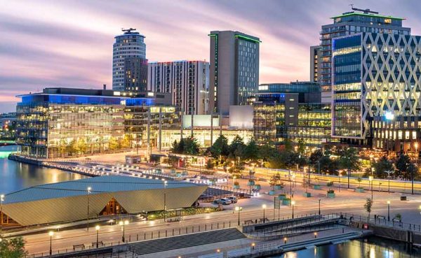 Beautiful sky over Media City, Salford Quays, Manchester