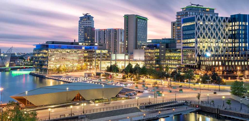 Beautiful sky over Media City, Salford Quays, Manchester