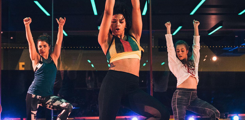 Cute London girls dancing at a dance class at Gymbox