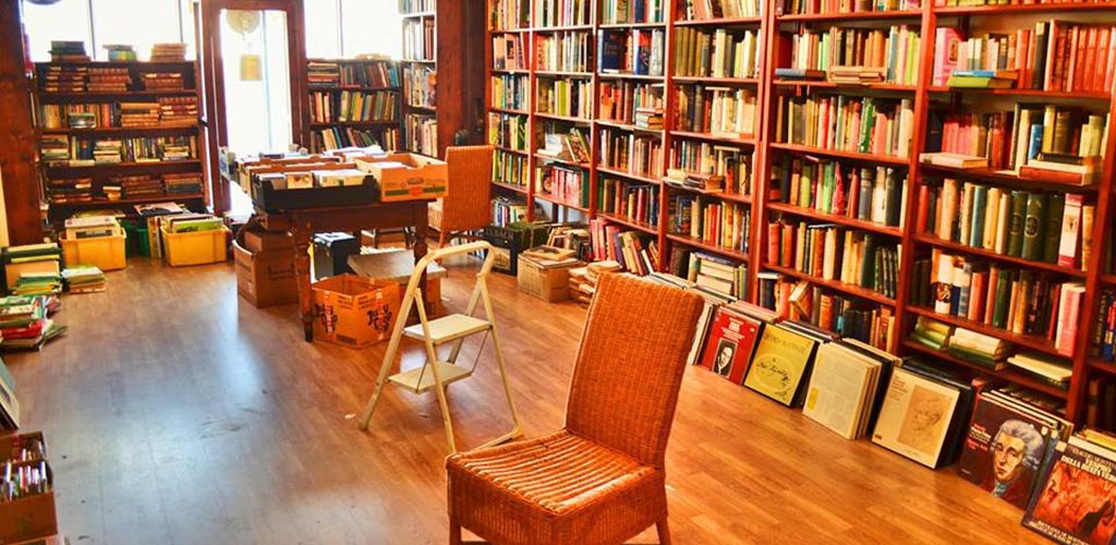 The cozy reading area of Henry Bohn Books