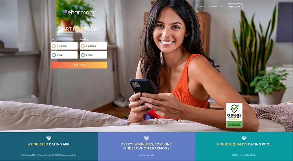 eHarmony landing page