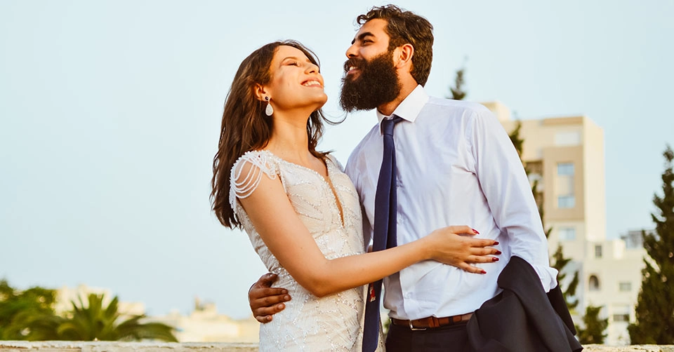 A young couple on their wedding day