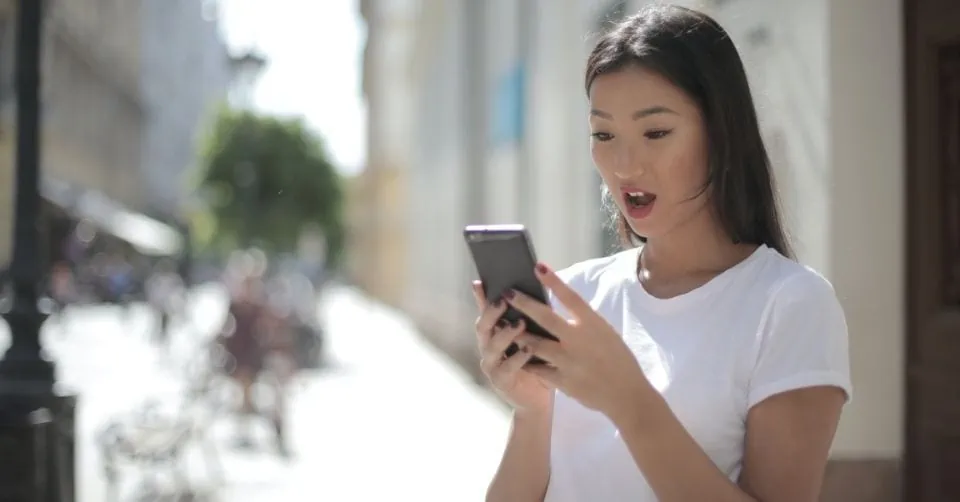 Woman excited about her Tinder match