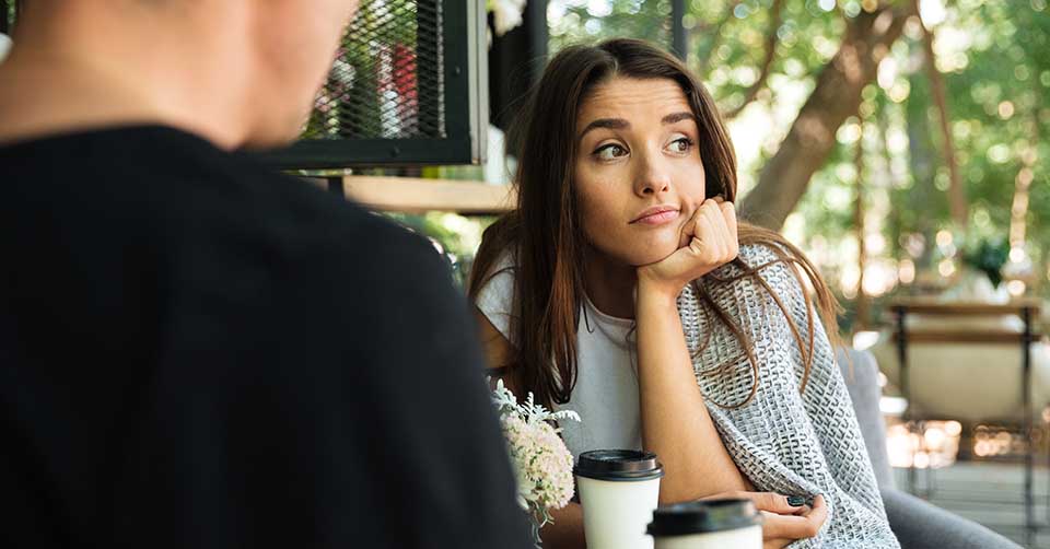 Woman having a bad time on his date