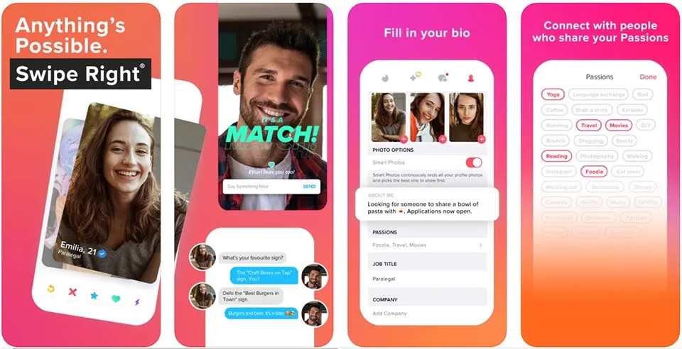 Tinder app screenshots