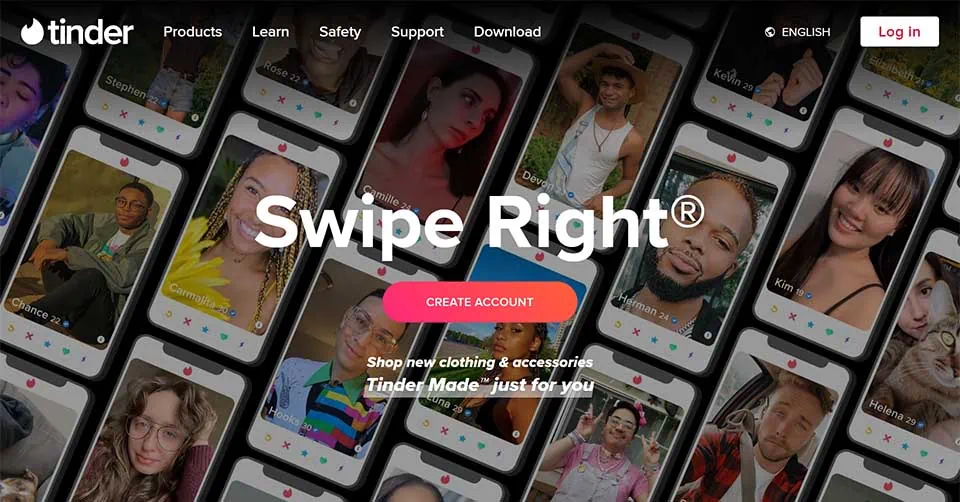 Tinder homepage