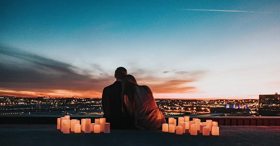 Couple on a romantic rooftop date