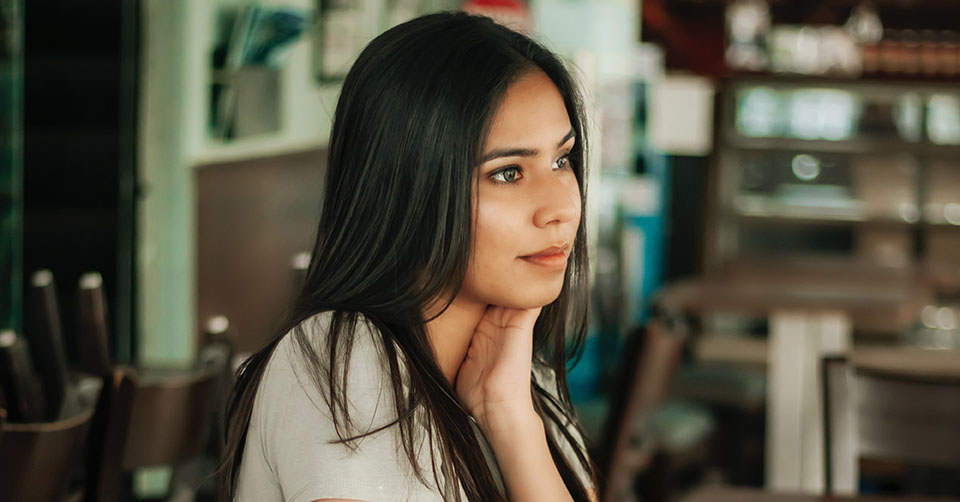 Beautiful woman at a cafe