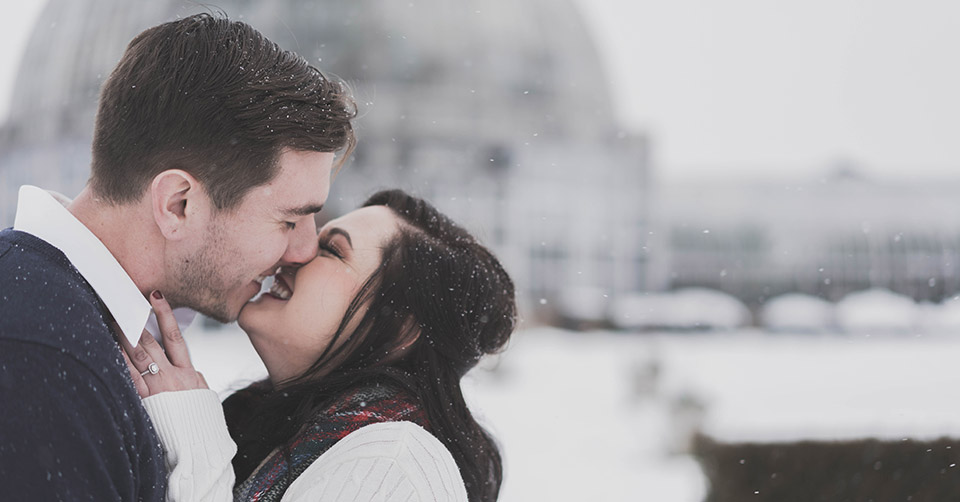 A couple on a romantic snowy date