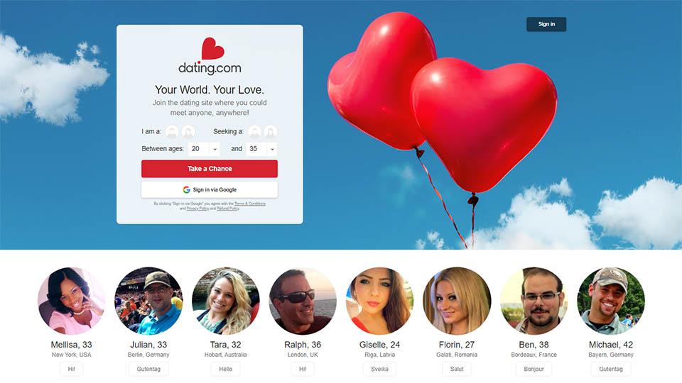 Dating.com landing page