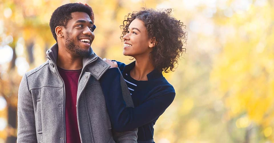 An attractive young couple dating in Atlanta in autumn