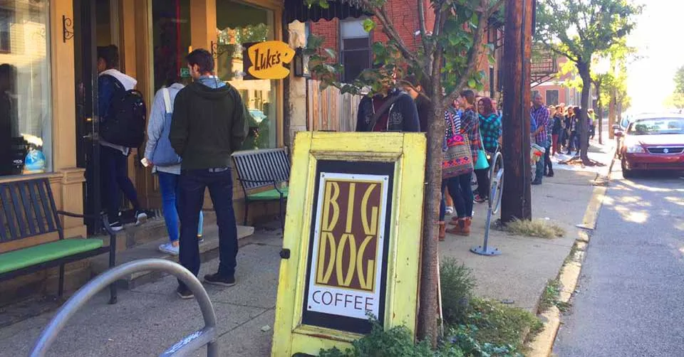 A line of people at Big Dog Coffee Pittsburgh