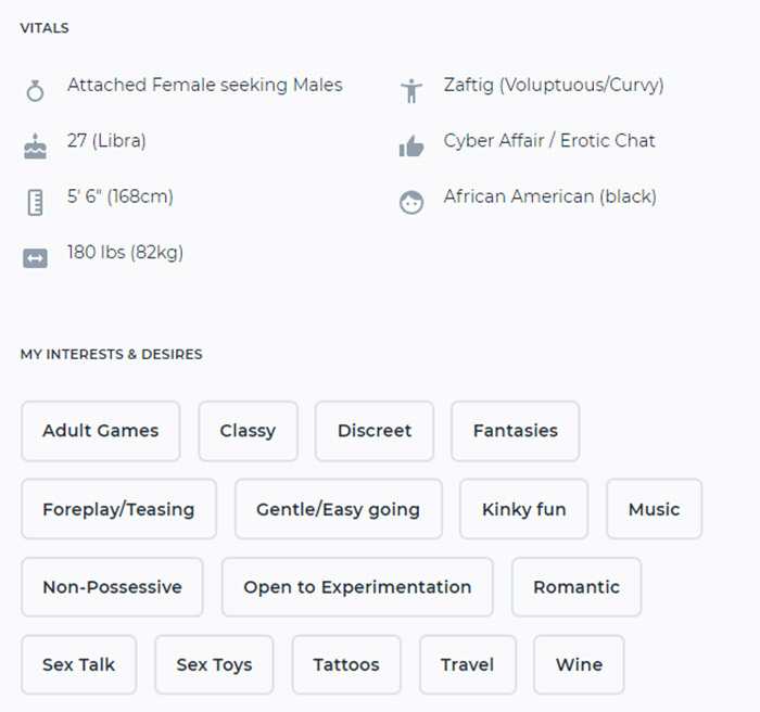 Profile vitals and interests