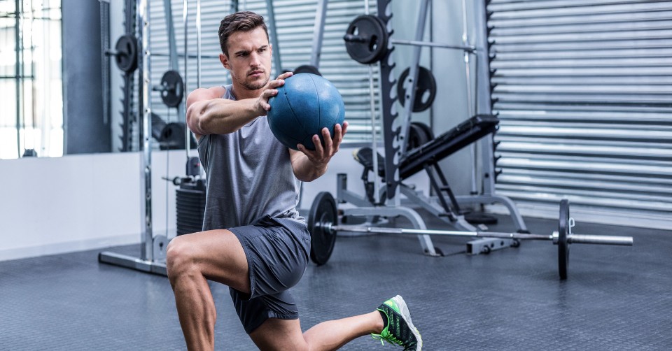 Doing lunges at the gym