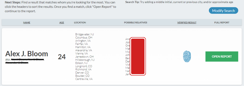 Possible locations and relatives