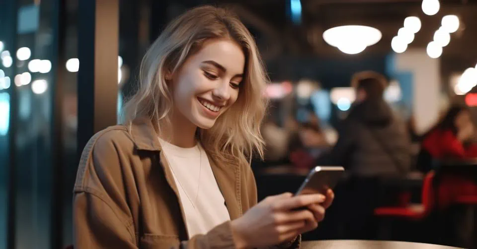 A woman texting someone she met on an AI dating app