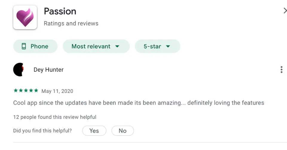 Passion.com user review