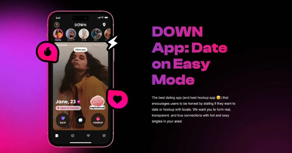 Down dating app landing page